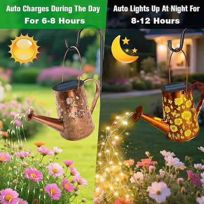 VOOKRY Solar Lights Outdoor Decoration, Large Retro Hanging Metal Solar Watering Can Lights Waterproof Sunflower Garden Decor Outside for Yard Lawn Patio Porch, Gifts for Women Mom Grandma Birthday