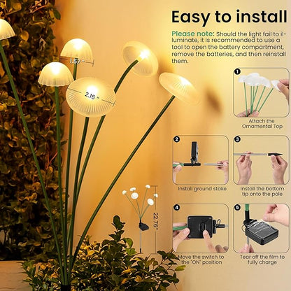 Solar Garden Lights, 4pack Warm White LED Solar Lights for Outside, Swaying Mushroom Lights Outdoor Decorative, Waterproof Light Decor for Yard,Lawn,Patio,Pathway Decoration