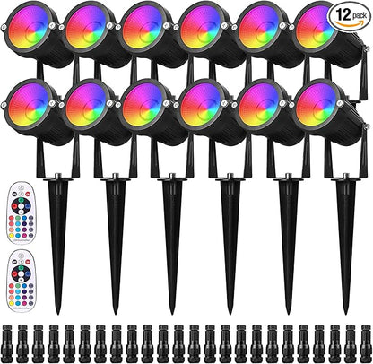 Halloween Christmas Spotlight Outdoor,10W RGBW Led Landscape lighting,Low Voltage Color Changing Landscape Lights,12V~24V Waterproof MultiColor Spotlight Garden Decorative Light Tree,Patio (12 Pack)