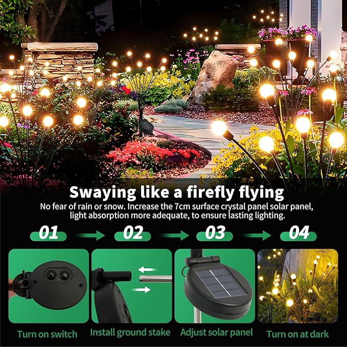 Solar Lights Outdoor Waterproof 2 Pack of 16 LEDs Garden Patio Firefly Decoration Unique Gifts Women Grandparents