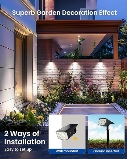 Solar Spot Lights Outdoor, Solar Lights Outdoor Waterproof IP65, Compact Design, Landscape Spotlights for Garden Tree Yard House Pathway Decorations, 4 Pack, Cool White