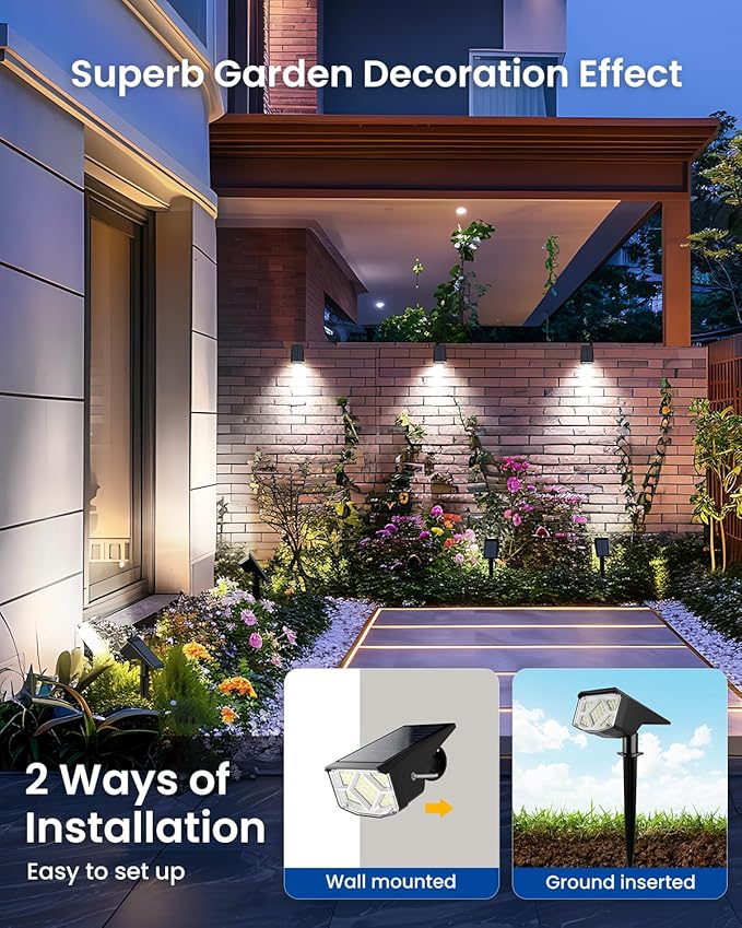 SOLPEX Solar Lights Outdoor Waterproof IP65, Landscape Spotlights Outdoor, Compact Design Spot Lights, Solar Powered Flood Lights for Garden Yard House Pathway Tree Outside, 12 Pack, Cool White