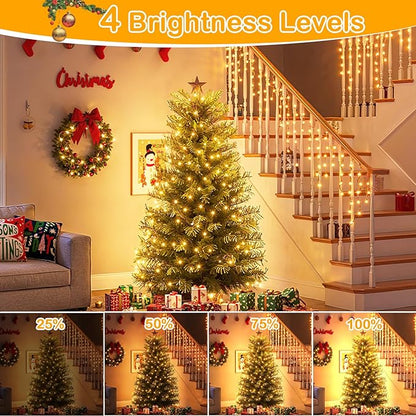 Decute 300LED 99FT Christmas Tree String Lights Green Wire Dimmable with Remote Control, UL Listed Plug in Fairy Starry Lights Decorative for Christmas Tree Party Wedding Indoor Outdoor Warm White