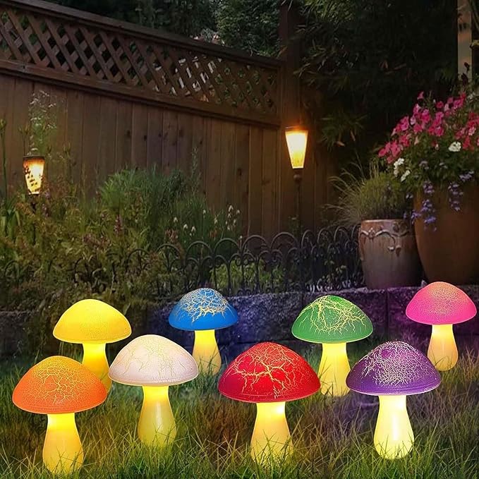 Solar Garden Decor Lights, Cracked Mushrooms for Garden Decor, 8 Colors Memory Function Simple Installation Waterproof Solar Pathway Light for Yard Decor Housewarming Gifts Multicolor