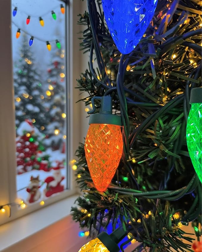25FT Vintage Christmas Lights Outdoor, C9 LED Multicolor String Light with 25 Shatterproof Strawberry Fairy Lights, Plug-in Christmas Tree Light for Outside Garden Roofline Patio Home Decor