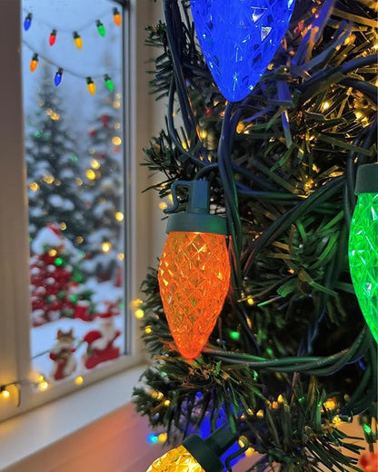 25FT Vintage Christmas Lights Outdoor, C9 LED Multicolor String Light with 25 Shatterproof Strawberry Fairy Lights, Plug-in Christmas Tree Light for Outside Garden Roofline Patio Home Decor