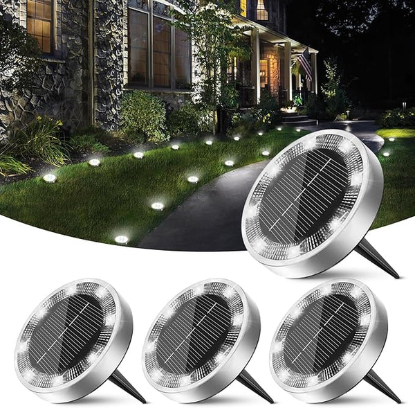 Peasur Mini Solar Ground Lights Outdoor, 4 Pack Flat Solar Powered Disc Lights, IP68 Waterproof, Anti-Rust | Lumora