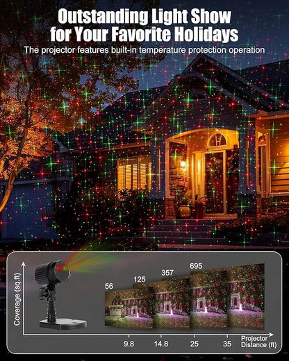 Moonflor 2 Pack Christmas Laser Lights Outdoor, Red and Green Moving Outdoor Laser Light, Starry Projection Light 3 Working Modes Waterproof Landscape Lights for Garden House Christmas Decoration
