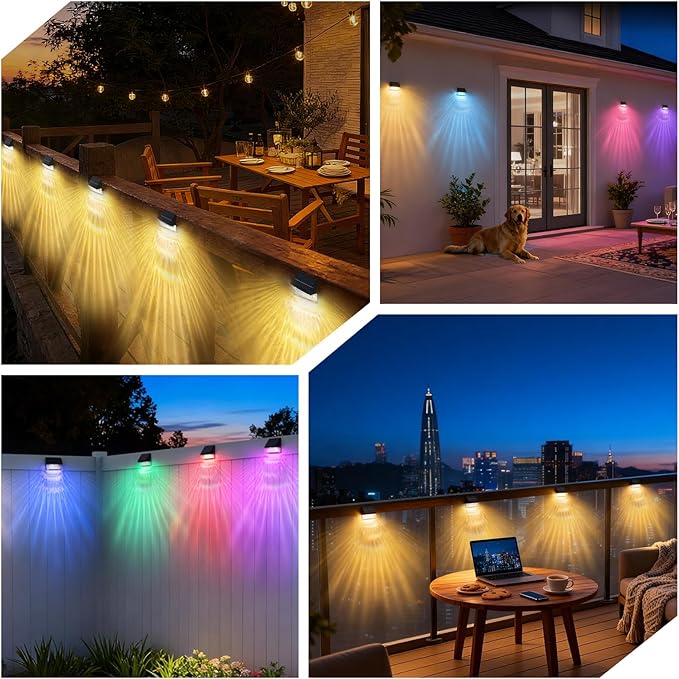 LumiZen Solar Deck Lights 8 Pack, 12 Modes RGB Color with Remote Dimmable Solar Fence Lights Outdoor Led Powered | Lumora