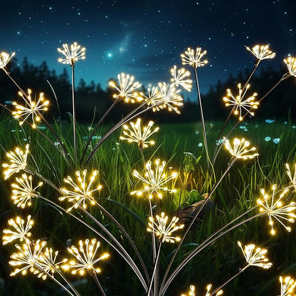 Solar Garden Lights, Firework Starburst Ground Plug Lights 2 Packs, 160 LED Solar Powered Waterproof Firefly Light for Outdoor Garden, Patio, Yard, Flowerbed Decor, Warm White