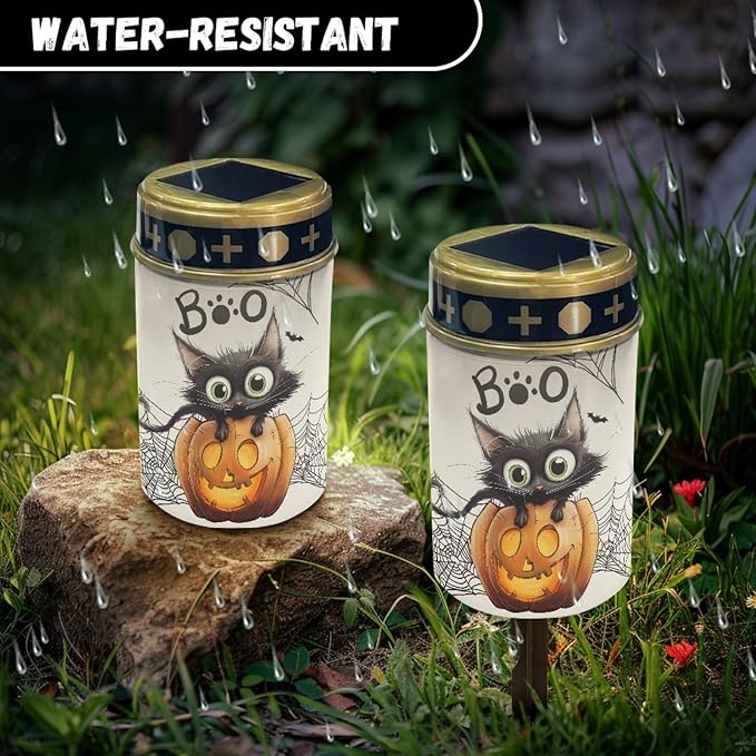 Halloween Black Cat Pumpkin Outdoor Solar Lights Solar Stake Lights Waterproof Halloween Decor Solar Walkway Lights Yard Pathway Light Solar Lantern,Wall Light Auto On/Off
