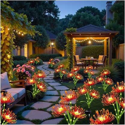 Solar Garden Flower Lights Outdoor,6 Pack Orange Spider Lily Lights with Glowing Stems,Waterproof Fall Decor Solar Yard Decor for Patio Lawn Pathway,Thanksgiving Garden Gifts for Women Mom Grandma