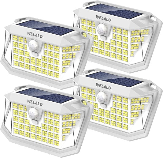 WELALO 6 Pack/65 LED/3 Modes Solar Color Changing Spot Lights Outdoor, 3 Modes/4 Pack/188 LED Solar Motion Sensor Lights Outdoor