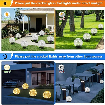 Solar Garden Lights Outdoor Waterproof, 4 Pack 30 LEDs Cracked Glass Ball Light, Ground Landscape Garden Decor, Solar Globe Decorative for Pathway/Patio/Lawn/Yard (Warm White, 3.9")