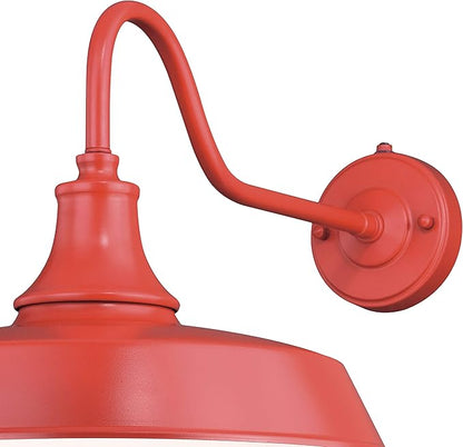 VAXCEL Dorado 12.25 in. H 1-Light Red and White Dusk to Dawn Sensor Farmhouse Outdoor Wall Sconce, Gooseneck Steel Shade, LED Compatible, Dark Sky Compliant for Porch Patio Front Door or Garage