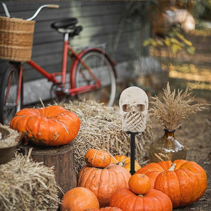 Sosoport Halloween Solar Skull Garden Stake Light Outdoor Yard Solar Path Lighting Halloween Decorations for Lawn Patio, Solar-Powered Outdoor Skull Lamp