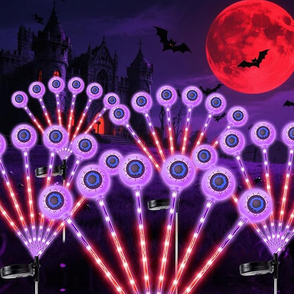Halloween Decorations Outdoor, Solar Scary Eyeball Lights Swaying by Wind, Purple Solar Lights Outdoor Waterproof, Solar Pathway Firefly Lights, Halloween Decor for Yard, Lawn, Garden