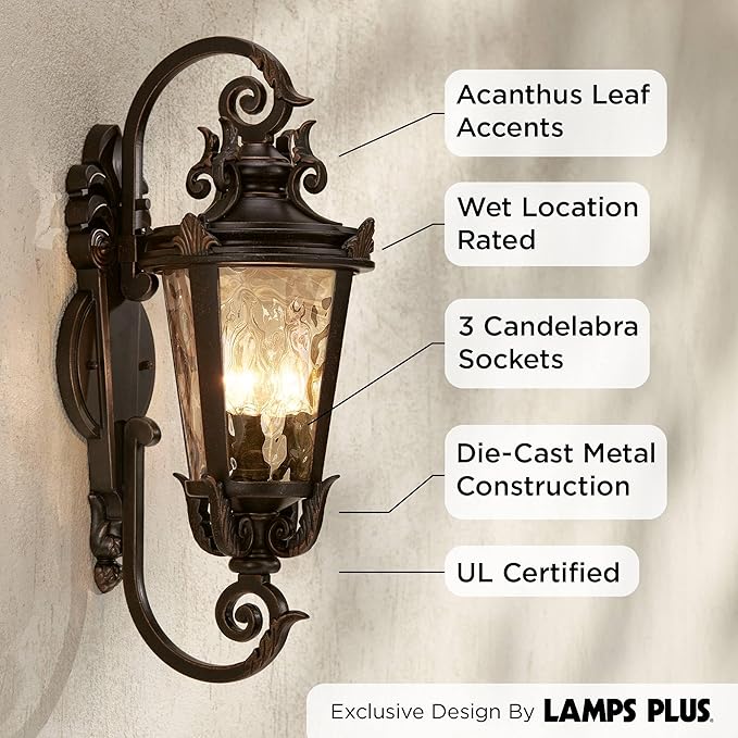 John Timberland Marseille Rustic Industrial Outdoor Wall Light Fixture Veranda Bronze Scroll 21 1/2" Champagne | Lumora