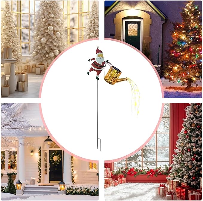 Solar Lights for Outside,Waterproof Santa Claus Watering Can Design,Decorative Solar Watering Can with Lights - for Walkway Courtyards Backyard Pathway Terrace Balcony Landscaping Porch Patio