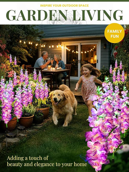 GIGALUMI Solar Lights Outdoor for Garden Decor, 3 Pack Solar Flower Lights Waterproof, 2 Lighting Modes Delphinium for Pathway,Yard, Patio Decoration, Gardening Gifts for Women (Purple)