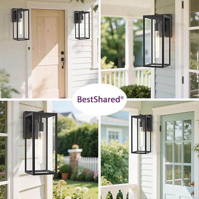 Bestshared Outdoor Wall Sconce Lights,15 Inch Exterior Wall Lantern with Clear Glass, Black Porch Sconce | Lumora