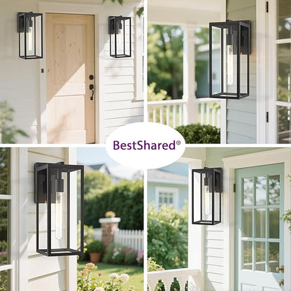 Bestshared Outdoor Wall Sconce Lights,15 Inch Exterior Wall Lantern with Clear Glass, Black Porch Sconce Lighting,Weather Resistant Outdoor Lights for House Garage Doorway Patio, E26 Socket (1 Pack)
