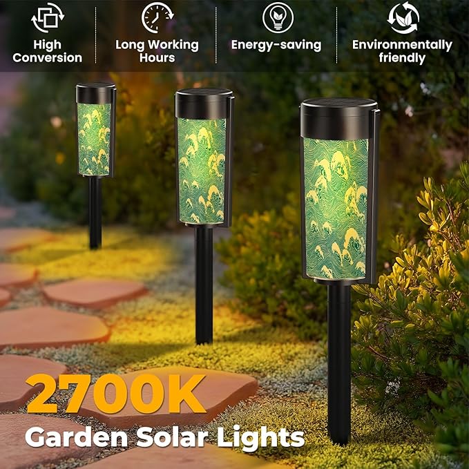 8 Pack Solar Pathway Lights Outdoor Waterproof Sea Waves Japanese Style Solar Garden Lights LED Landscape Lighting for Yard Walkway Lawn Garden Decor