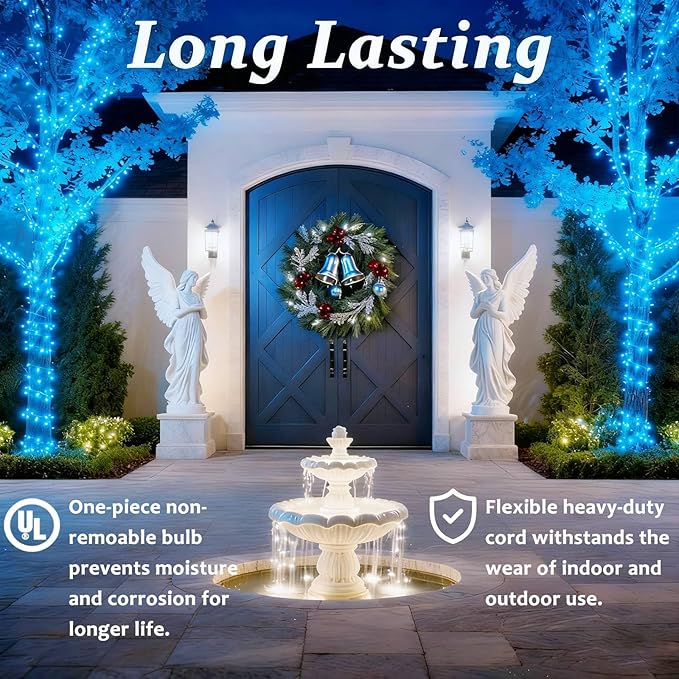 100 Counts LED Christmas Lights Outdoor - 50FT Aqua LED Christmas Lights Commercial Grade Outdoor Waterproof, White | Lumora