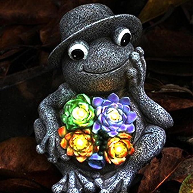 belon Outdoor Garden Decor, Solar Yard Outdoor Frog Statue with Lights and Succulent, Waterproof Solar Lights Frog Figurine for Lawn, Patio, Pathway, Balcony, Yard Decor, Gift for Mom/Family