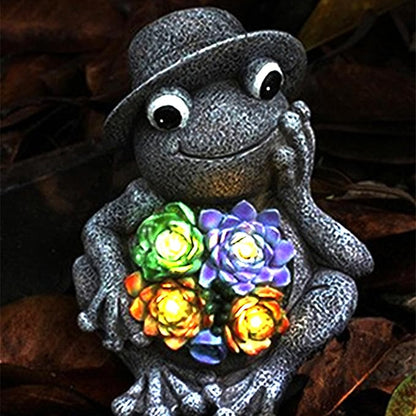belon Outdoor Garden Decor, Solar Yard Outdoor Frog Statue with Lights and Succulent, Waterproof Solar Lights Frog Figurine for Lawn, Patio, Pathway, Balcony, Yard Decor, Gift for Mom/Family