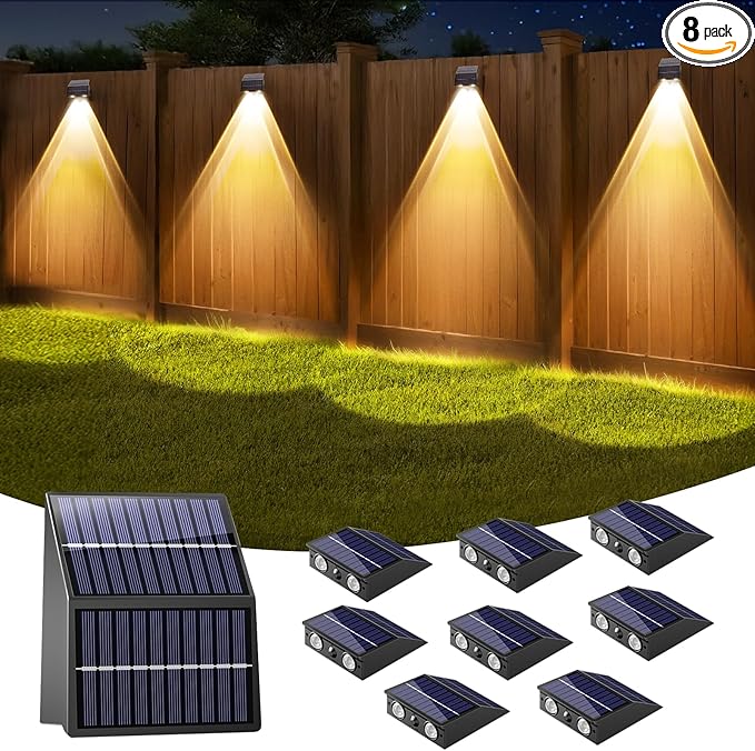 artcool Solar Fence Lights Outdoor with Dual Panels – Fence Light Solar Powered Weatherproof LED Solar Lights Outdoor for Yard,Patio,Wall,Steps-Stable Charging for All Seasons(8 Pack)