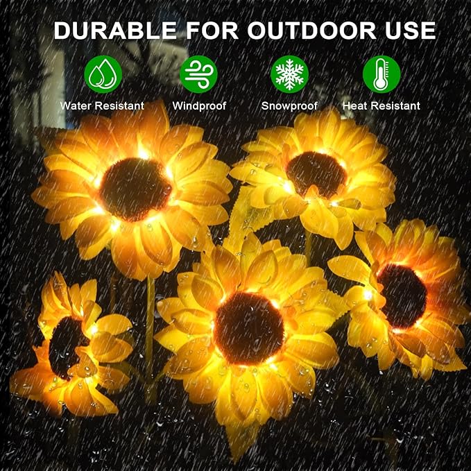 DUODEAN Solar Sunflower Light, 2-Pack Waterproof Outdoor Lights with Large Sunflowers, Solar-Powered Garden Stake Lights for Pathway, Patio, Law, Yard, and Cemetery Decoration