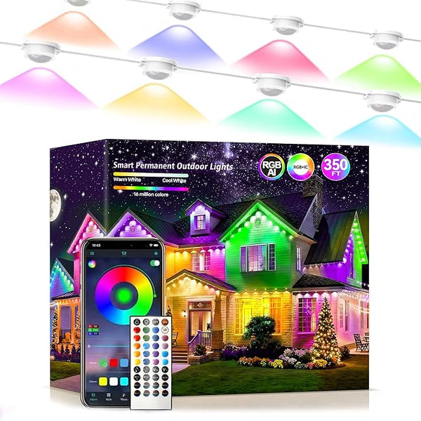 Permanent Outdoor Lights 350ft RGB+IC Outdoor String Lights App Control IP67 Waterproof,120 Scene Modes Decorations | Lumora