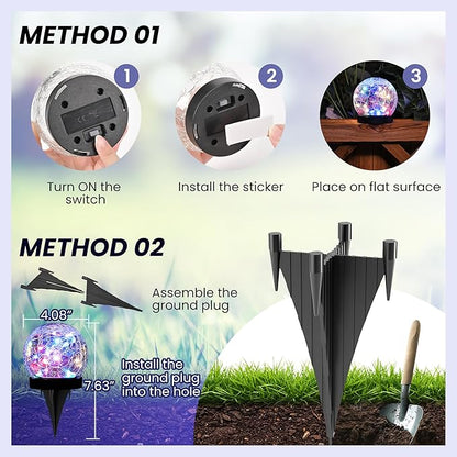 Solar Lights Outdoor for Yard Patio Porch, Garden Decor Birthday Gifts for Mom Women, Solar Globe Lights Waterproof Cracked Glass Ball Outdoor Decorations Balcony Backyard (2 Pack Multicolor)
