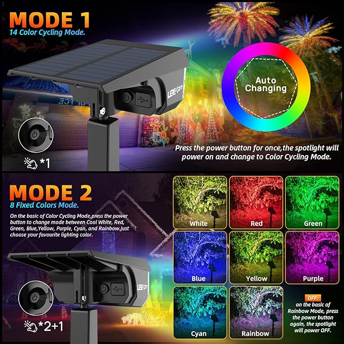 Solar Spotlights Outdoor, 40 LED s Color Changing RGB Waterproof Landscape Lights with 9 Light Modes, Colored Solar | Lumora
