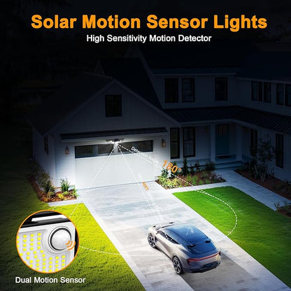 Onforu 6000LM Solar Lights Outdoor, 5 Heads Solar Security Lights with Remote Control, IP65 Waterproof Motion Sensor Lights 3 Modes Flood Lights for Wall, Porch, Yard, Outside, 2 Pack