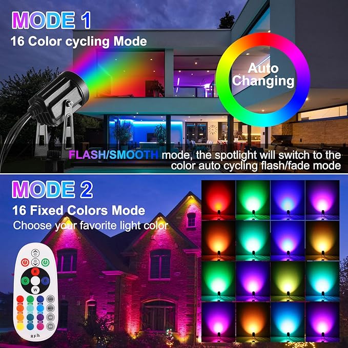 Outdoor Landscape Lighting, 6 Pack RGB Outdoor Spot Lights with Transformers and Remote, 12V Low Voltage Color | Lumora