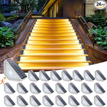 Motion Sensor Solar Step Lights for Outside, 24-Pack Outdoor Stair Lights Waterproof IP67, Solar Powered LED Outdoor Step Lights Decor for Yard Garden Porch Patio Pathway Deck, Warm White