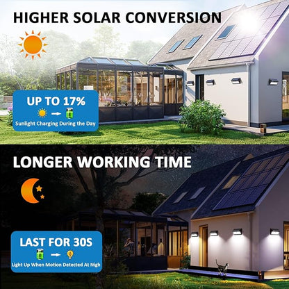BAXIA TECHNOLOGY Solar Lights Outdoor Waterproof, 100 LED Solar Motion Sensor Lights with Wide Angle Super Bright Security Solar Wall Lights for Garden, Fence, Front Door, Yard, [2 Pack]