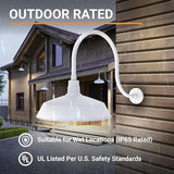 17in. White Finish Outdoor Gooseneck Barn Light Fixture with 24in. Long Extension Arm - Wall Sconce Farmhouse | Lumora