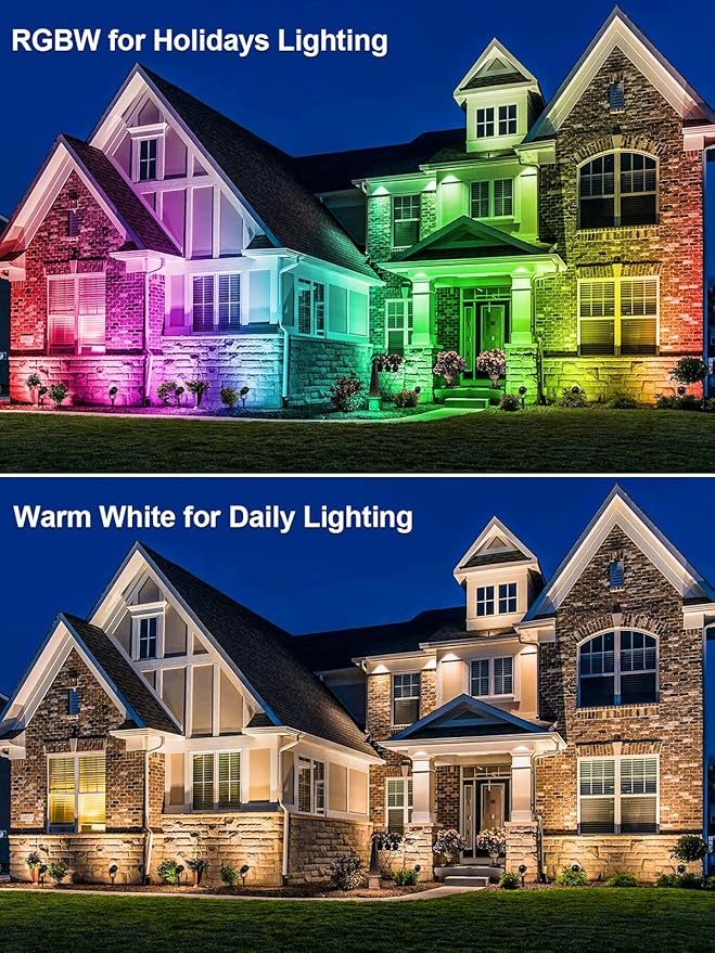 Christmas RGBW Outdoor Spotlights for Yard, 10W Color Changing Landscape Lights with Remote Control 120V LED Landscape Lighting Waterproof Spotlight with Plug Tree Garden Path Decoration(2Pack)