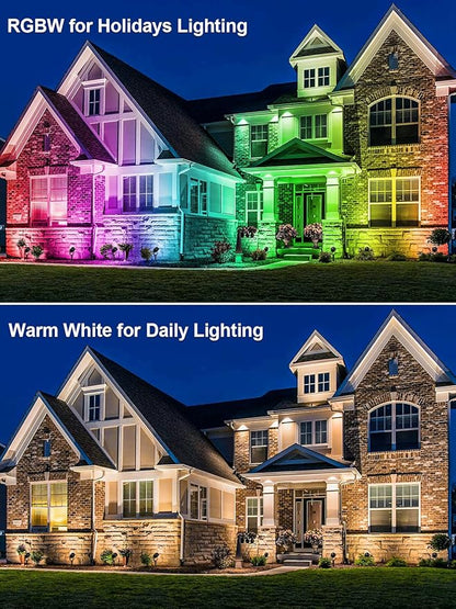 Christmas RGBW Outdoor Spotlights for Yard, 10W Color Changing Landscape Lights with Remote Control 120V LED Landscape Lighting Waterproof Spotlight with Plug Tree Garden Path Decoration(2Pack)