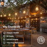 addlon 100FT Outdoor String Lights LED Waterproof Patio Lights with 32 Edison Dimmable Bulbs Shatterproof Hanging | Lumora