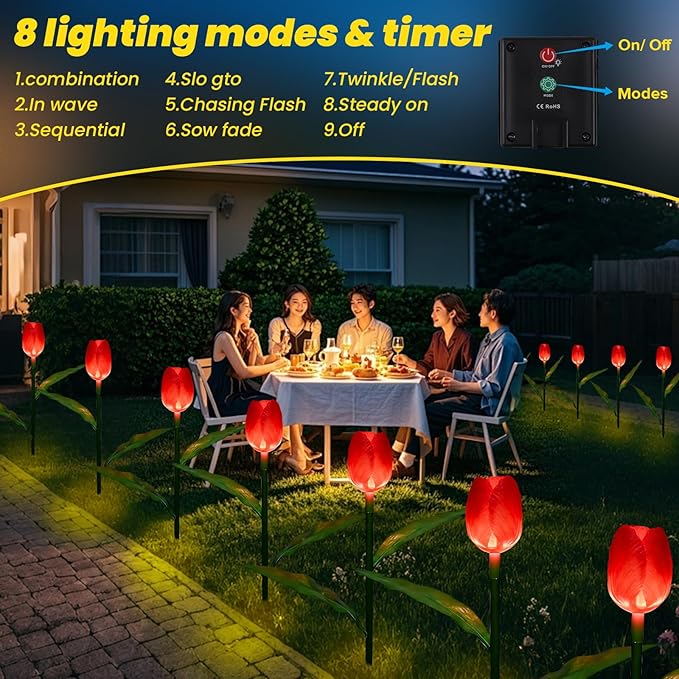Set of 6PCS Flower Gifts for Garden Decorations - Upgraded Solar Stake Flower Lights for Path Outdoor Decor, Waterproof, Gifts for Mom Day,Grandma,Patio,Porch,Home,Party Lighting Decor.RED