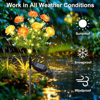 2 Pack Solar Flower Lights Outdoor - 14 Blooming Waterproof Snow Lotus Garden Lights for Festive Patio, Yard, Pathway, and Landscape Decoration - Auto On/Off, IP65