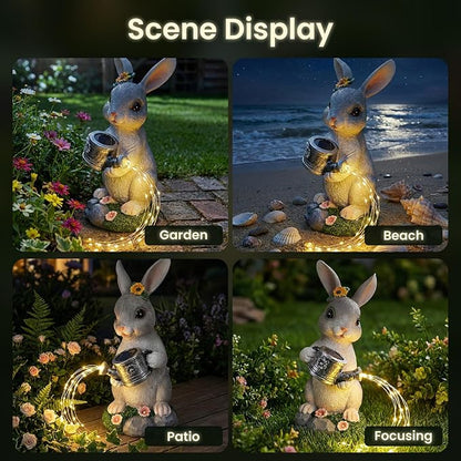 Solar Rabbit Garden Statues Outdoor Decor, Resin Rabbit Figurine Decorations with Solar Light, Whimsical Bunny Sculpture for Patio, Balcony, Yard, Lawn Ornament, Perfect Garden Gift