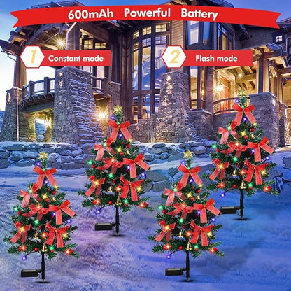 Solar Christmas Trees Decorations, 2 Pack Solar Powered Xmas Tree Lights, Pathway Lights with Multi-Color Lights Waterproof for Outside Garden Yard Lawn House Front Porch Door(Green)