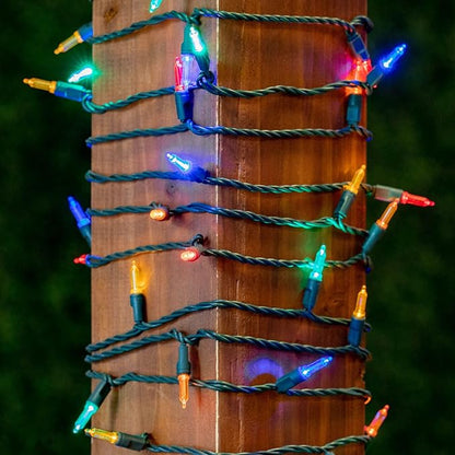 Novelty Lights Vintage Style T5 Multicolor LED Christmas Lights, 11.5 Feet Green Wire String of 35 Mini Bulbs, UL Listed Indoor/Outdoor Tree Lighting