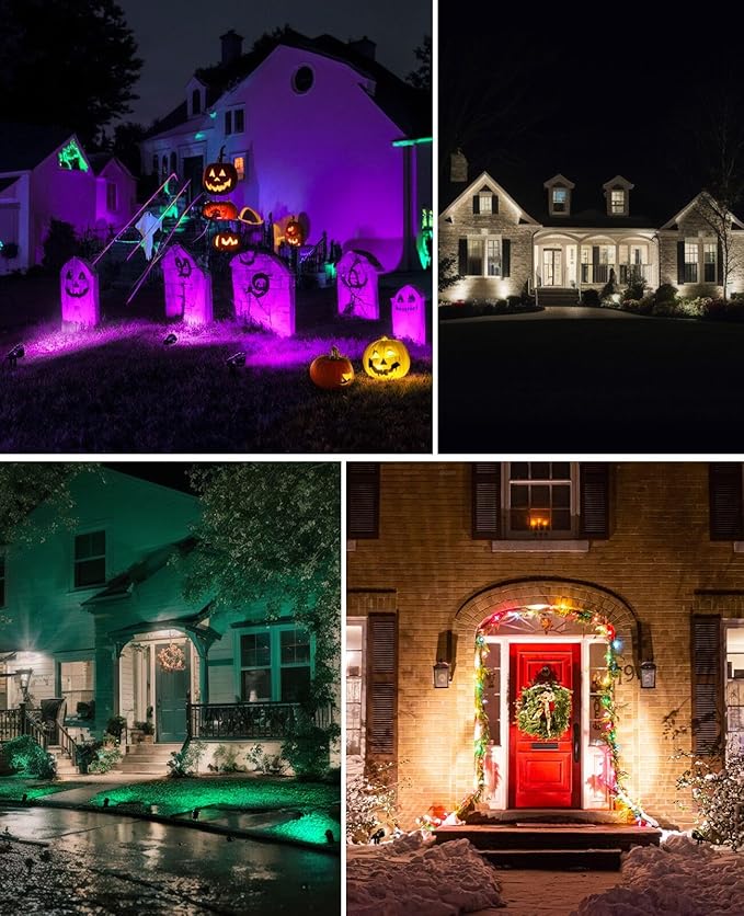 Christmas Spotlights Outdoor, 20W Color Changing Landscape Lighting with Remote & Timer (4H/6H/8H), IP65 Waterproof Aluminum RGB Spot Lights for Yard, House, Garden, Pathway Decor (4 Lights)