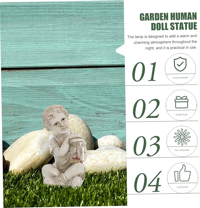 Garden Solar Powered Little Boy Figurines Statue Solar Lights Outdoor Boy Statue | Lumora